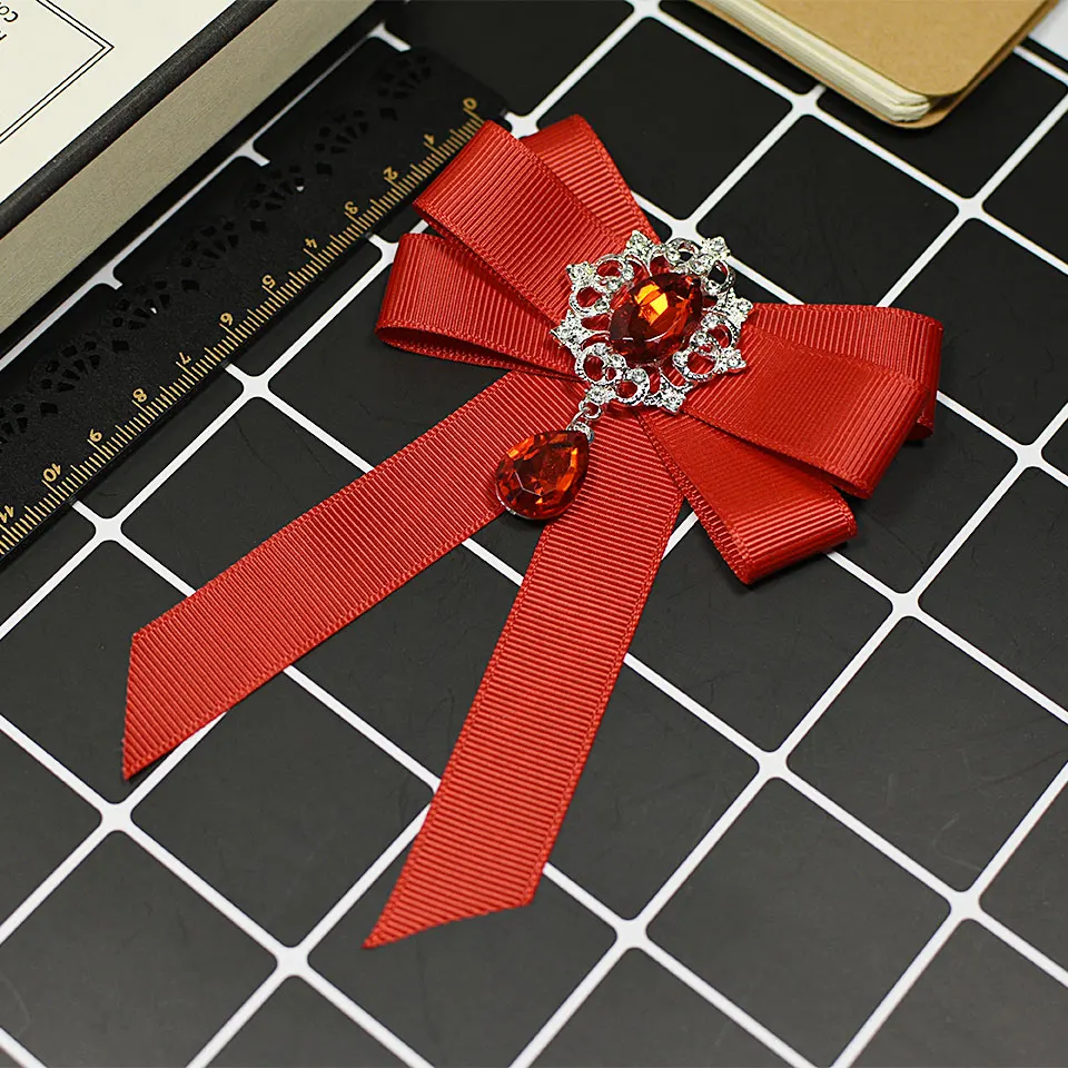 I-remiel, broche con lazo de cinta roja a la , tela de cristal con diamantes de imitación, arte de tela, alfileres y broches para vestido de boda de lujo, para mujer