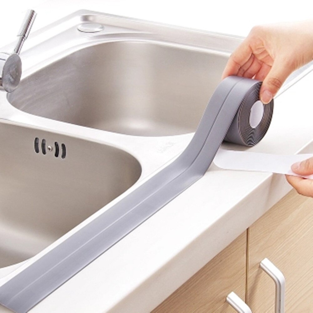 Acryl Lijm Keuken Pvc Sticker Waterdicht Mildewproof Tape Lijn Hoek Naden Vocht Meeldauw Bescherming Collision Rubberen Strip: Gray