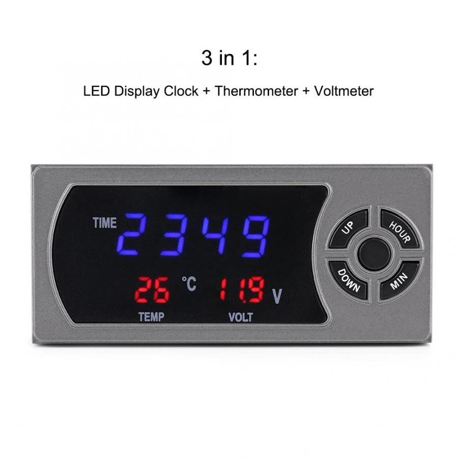 4Pcs 3 In 1 12-24V Auto Voertuig Led Digitale Klok Thermometer Voltmeter Auto Digitale Klok Thermometer voltmeter Auto Accessoires
