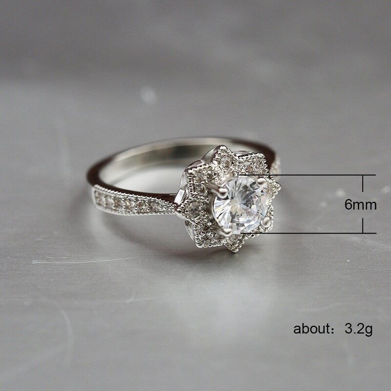 Trendy Snowflake Crystal Wedding Rings For Women Flower Leaf Silver Color Luxury AAA White Cubic Zircon ring jewerly