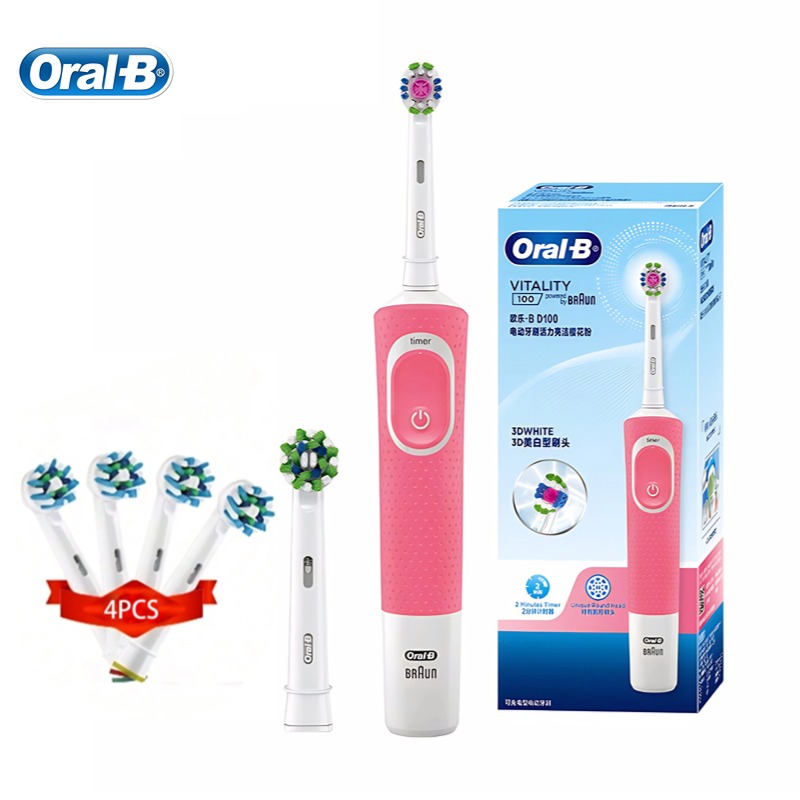 Oral B D100 elektrische Zahnbürste, kleiner runder Bürstenkopf mit 4-Bürstenkopf-Timer, Tiefenreinigung, Aufhellung der Zähne, Zahnbürste: Orange