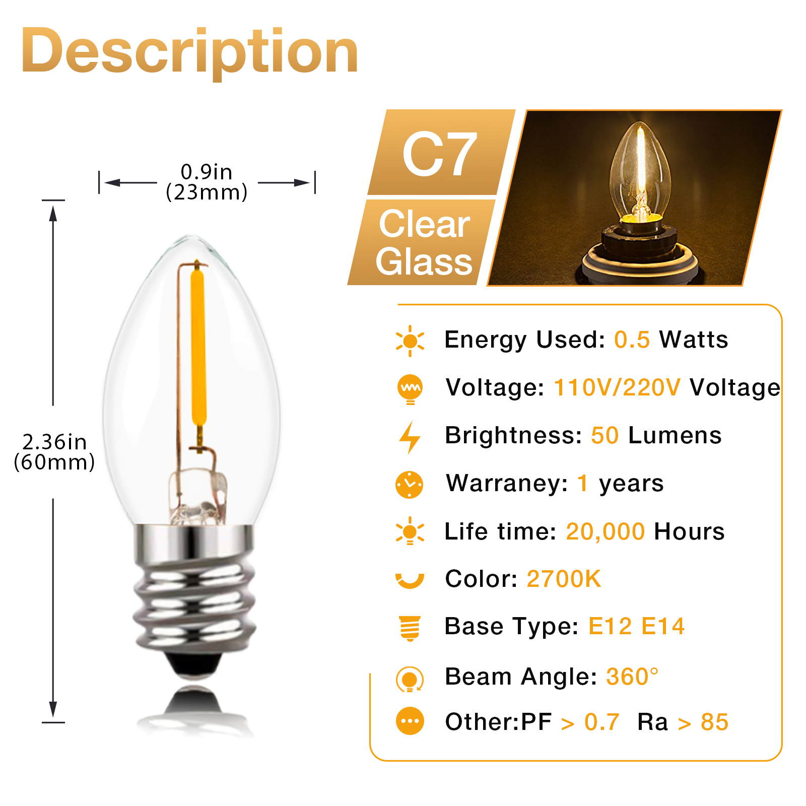 Bombilla de repuesto G40 Led 220V E12 E14 0,5 W 1W 2W S14 C7 T16 lámpara LED luz nocturna de filamento para lámpara de araña: Azul / 2 unidades