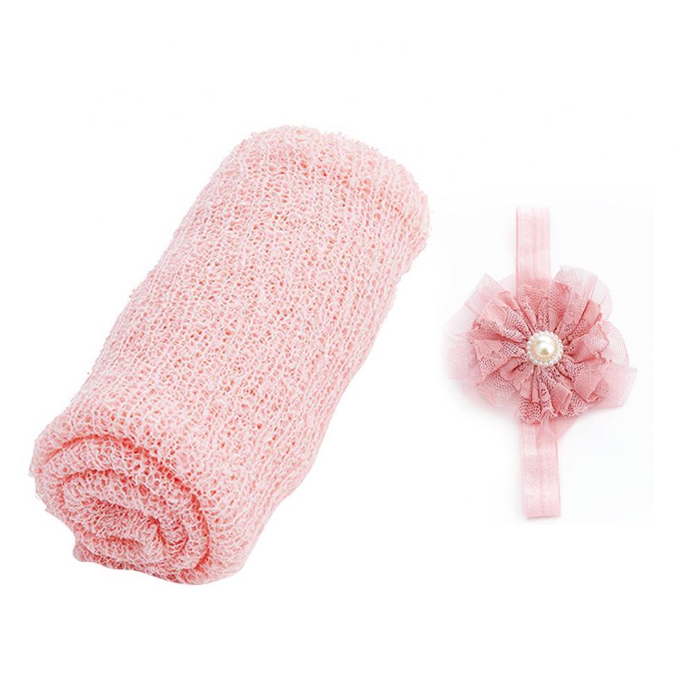 60% 2 Stuks Mooie Elastische Baby Lace Deken Wrap Bloem Hoofdband Pasgeboren Fotografie Prop Kinderen Twee-stuk Fotografie