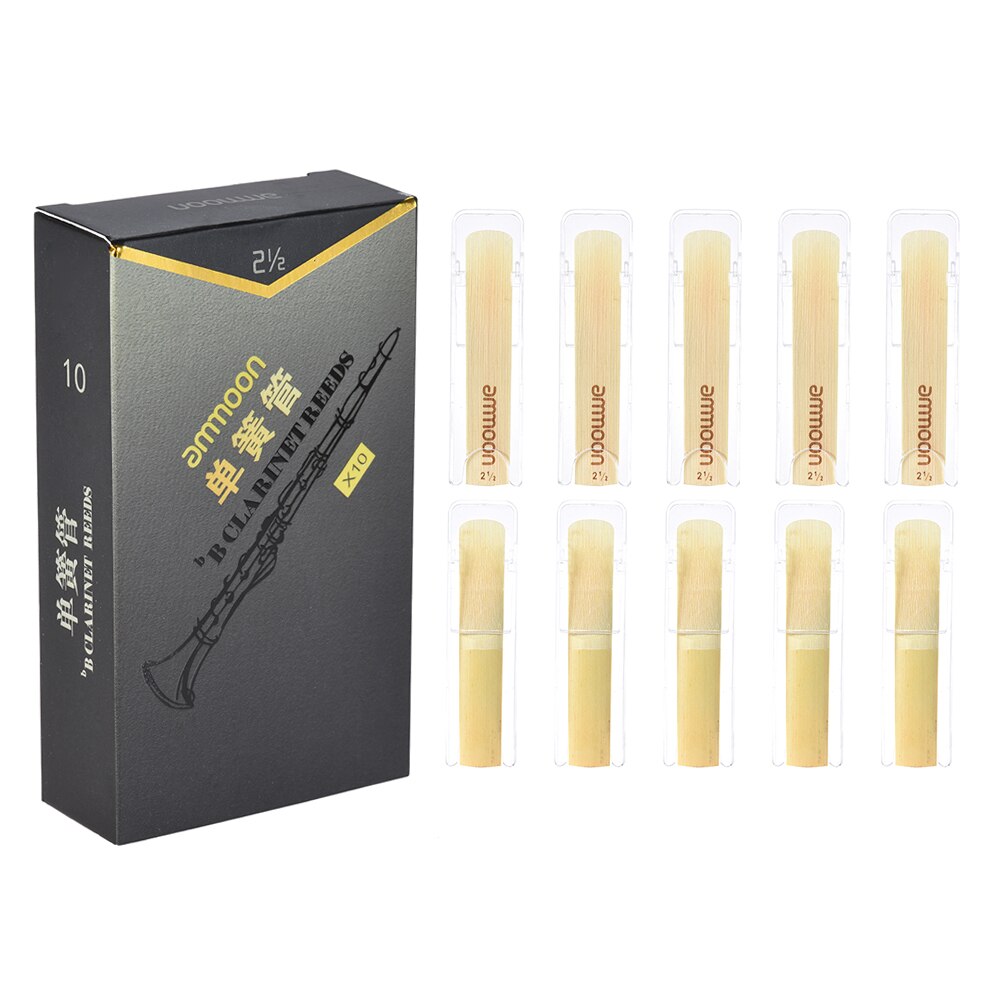 Ammoon Bb Clarinet Reeds - Strength 2.0, 2.5, 3.0 - 10 Pieces per Box - Bamboo: Strength 2.5