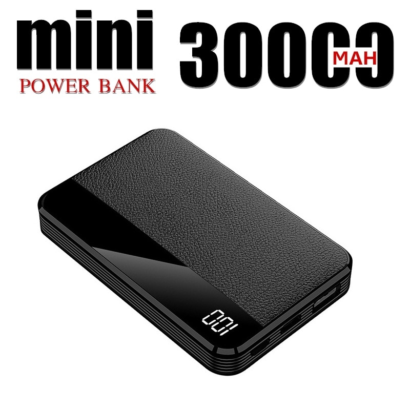 30000mAh Power Bank Mini Mirror Screen Digital Display Portable Phone Battery Ultra-thin Power Bank Outdoor Travel Charger