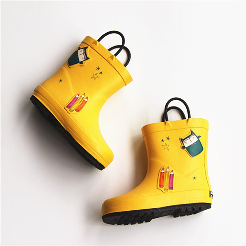 Vandtætte gummiregstøvler til gule blyant tegneseriemønstre støvler til børn med håndtag børn regnstøvler regnsko