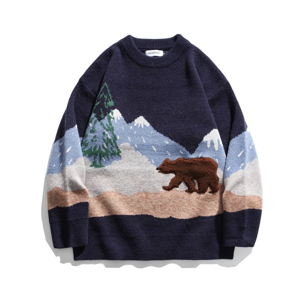 Oscn 7 grappige oversized truien heren winter high streetwear heren pullovers ronde hals vintage truien 0522: Zwart / Ik