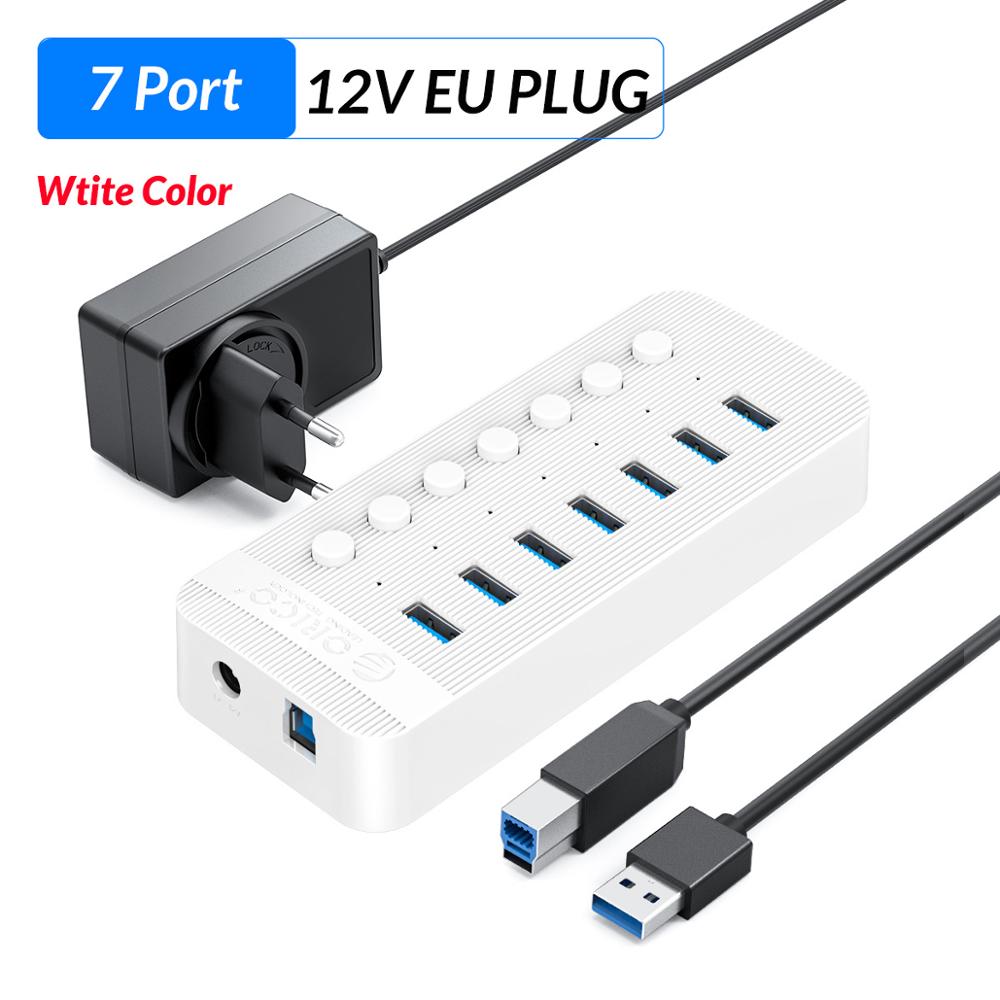 ORICO Industrial USB 3.0 HUB 7/10/13/16 ABS USB OTG Splitter On/Off Switch With 12V Power Adapter Support Charger For Computer: White 7 Port EU