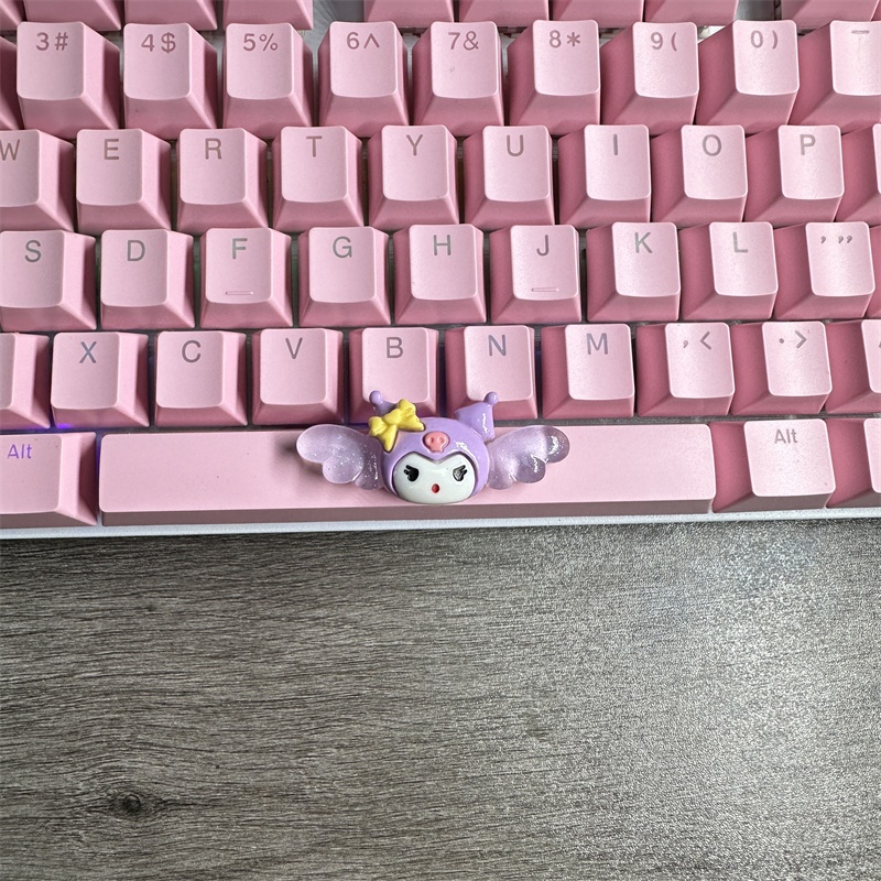 Diy Schattige Cartoon Hello Kt Kuromi Keycap 6.25u Spatiebalk Gaming Mechanisch Toetsenbord Cross Axis Roze Witte Keycap 2.75 Shift Keycap: Bruin / Blauwe schakelaar