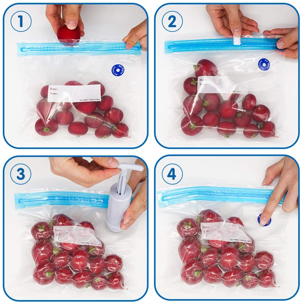 28 st återanvändbara vakuum sous vide påsar hem kök mat förvaring zip packs påsar med vinflaskpropp och handpump bpa free