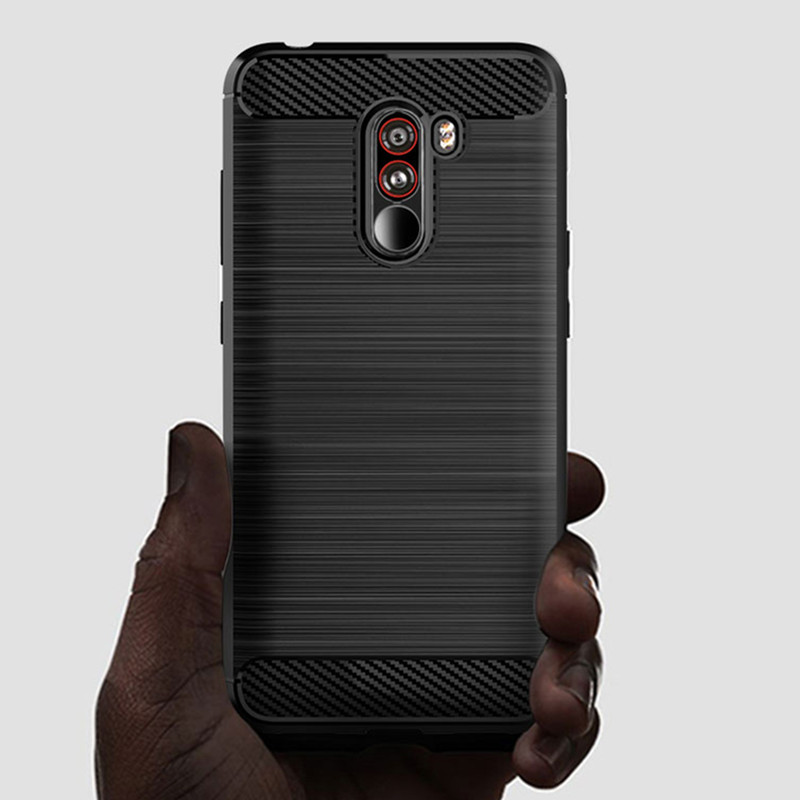 Silikon Fall für Mi Pocophone F1 Luxus Carbon Faser Fall für poco telefon f1 Matte Stoßfest Telefon Zurück Abdeckung Coque Fundas