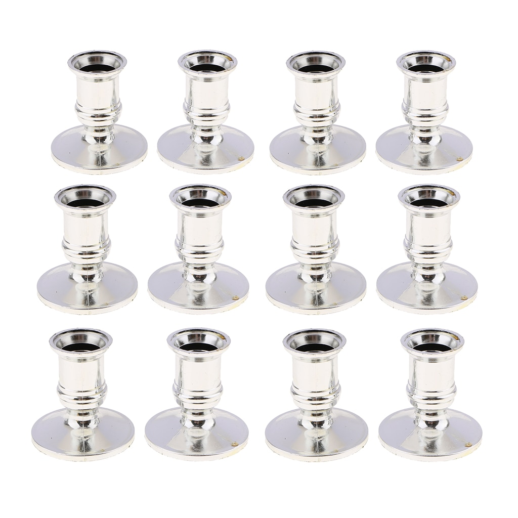 12pcs Plastic Candle Holder Pillar Candle Stick Wedding Event Candelabra Silver
