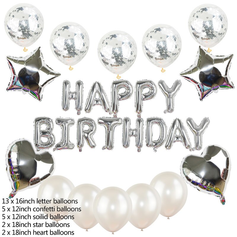 Happy Birthday Balloon Set Balloons Garland Hanging Banner Bunting for Kids Birthday Baby Shower Anniversary Party Decoration: Silver