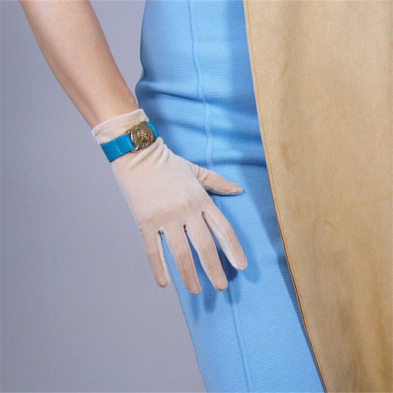 Guantes cortos de terciopelo para mujer, de 22cm, Color dorado Nude, alta elasticidad, terciopelo, terciopelo, para noche, pantalla táctil WSR42: 22cm nude color