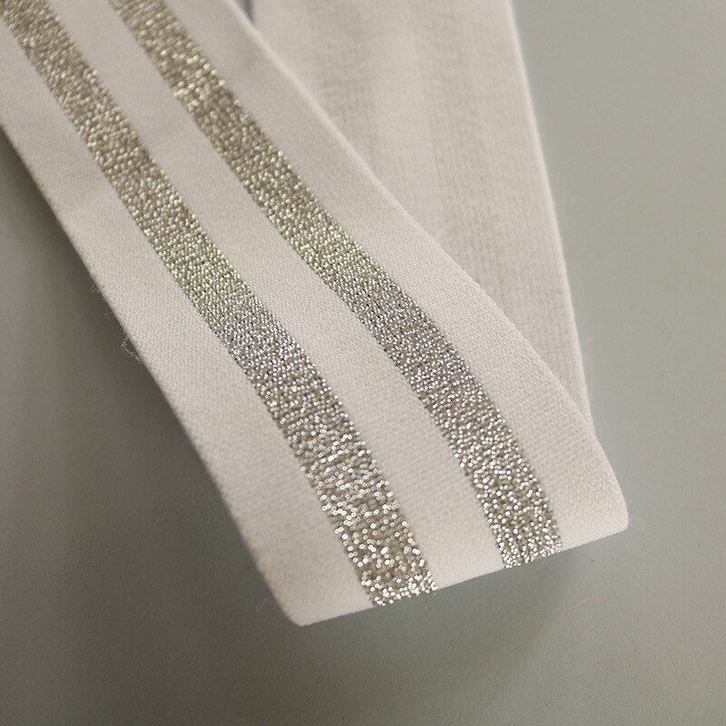 50 meter 50mm glitterstreep elastiek polyester diy kleding naai accessoires taille elastiek band: Witte zilveren glitter