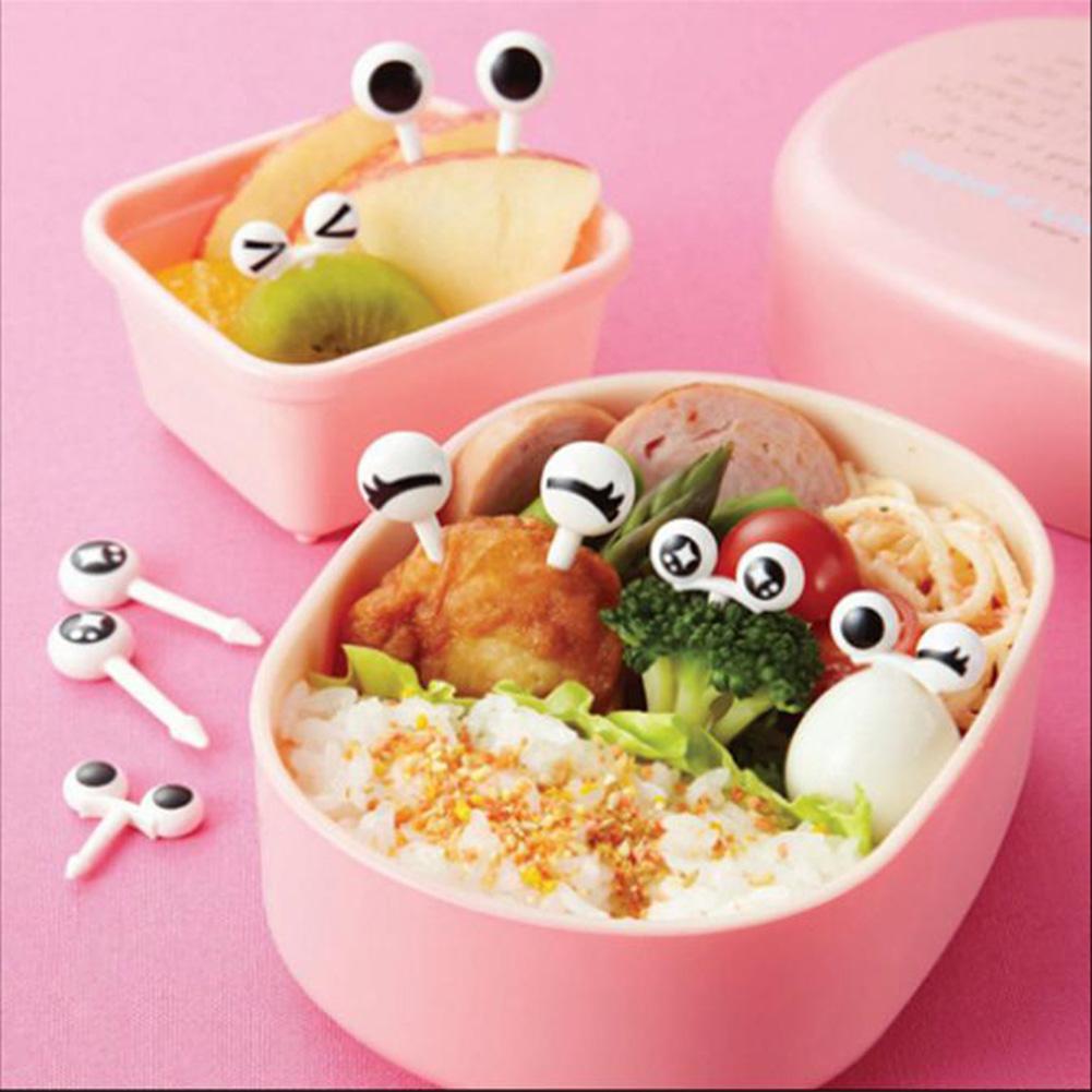 10Pcs Plastic Eyes Fruit Fork Child Lunch Box Decor Dessert Toothpick Birthday Party Supplies