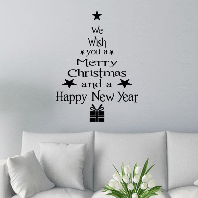 Vrolijke Kerstboom Muurstickers Jaar Etalage Wall Art Sticker Posters Gelukkig Nieuwjaar Sterren Voor Kinderen home Decor