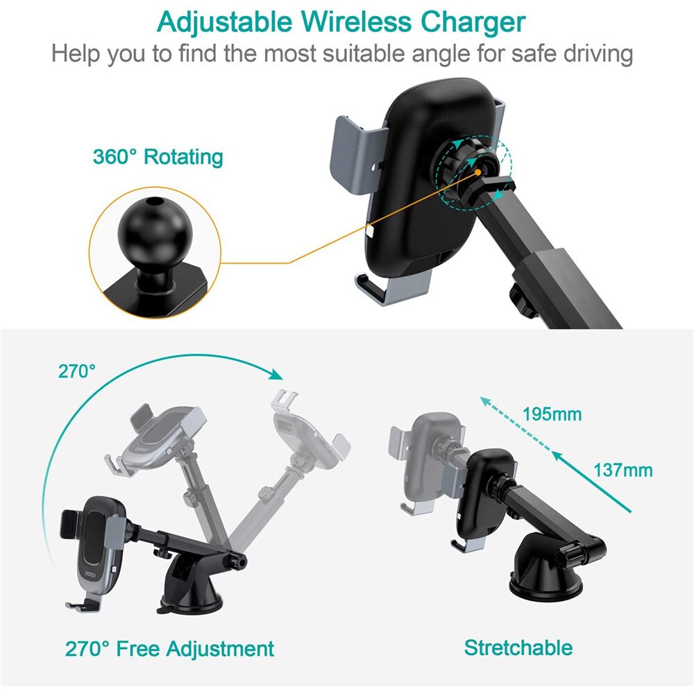 Choetech carregador sem fio montagem 15 w/10 w/7.5 w vent carro qi carregamento rápido suporte do telefone aperto automático para iphone 11/xr/xs, lg v30