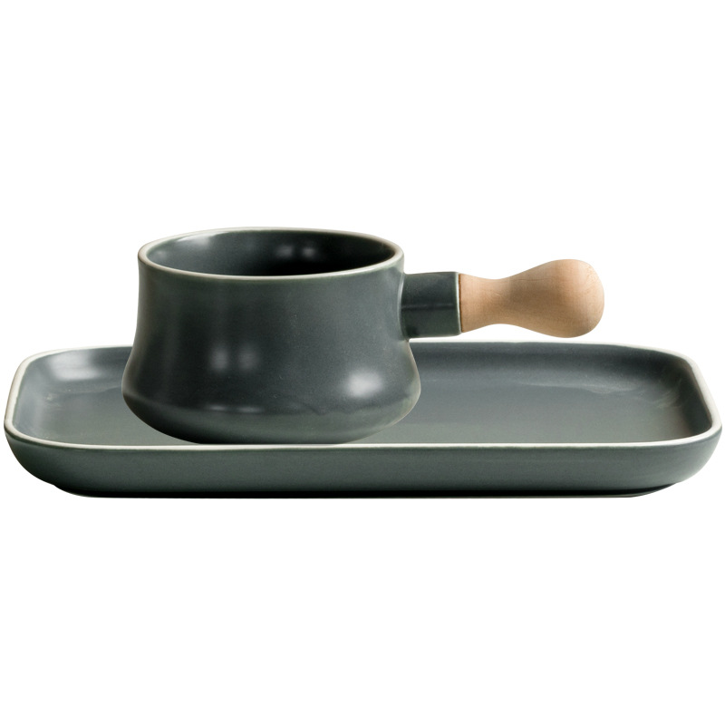 2 stk/sett japansk serviseterriner til suppe eller melk og tallerken til lagerpause restaurantutstyr: Svart