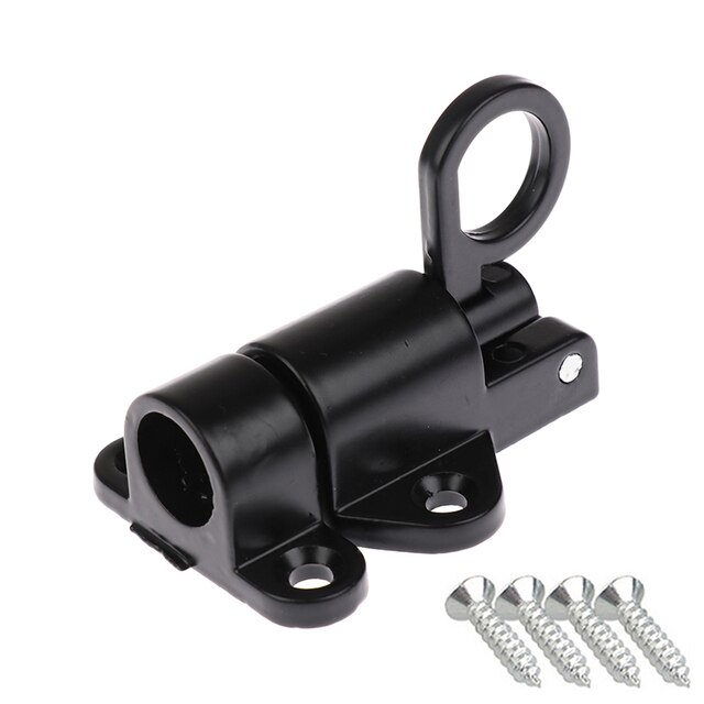 Solid Spring Loaded Window Door Bolt Aluminum Alloy Door Latch Lock Gate Pull Ring Bounce Home Security Latch Hasp Sliding Lock: Black