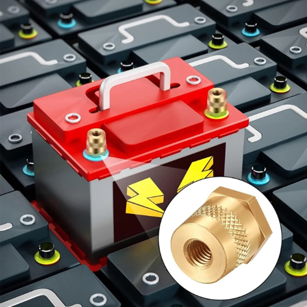 1 Pair Battery Pole Adapter Brass Battery Terminal Connector M6 Thread Positive Negative Battery Post Connector Terminal Adapter