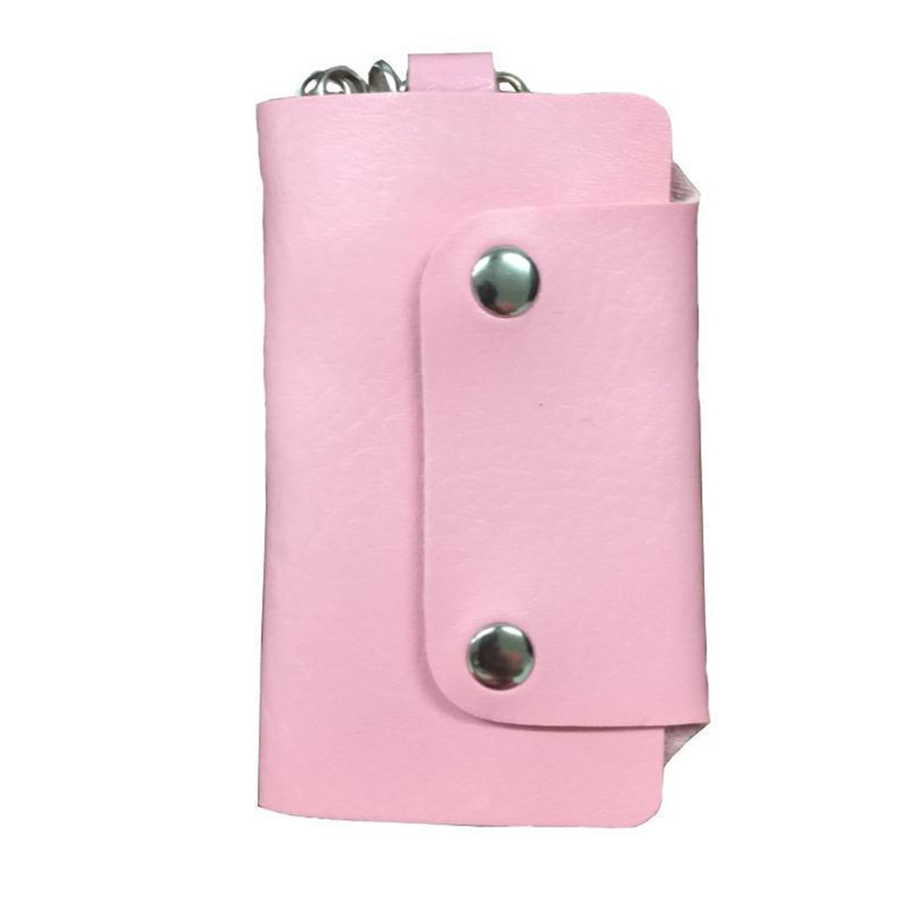 LLavero de cuero de las mujeres de los hombres clave organizador bolsa vaca tecla dividida bolsa cartera para ama de casa caso Mini bolso de la tarjeta: pink