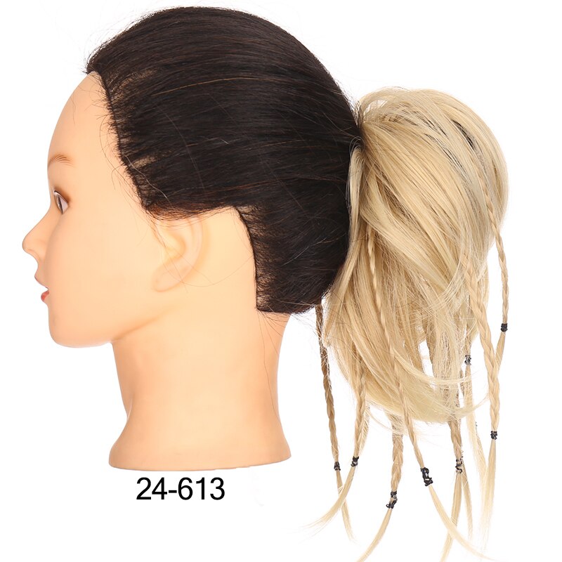 DIANQI Synthetic Messy Bun With Small Braided Hair Straight Chignon Elastic Messy Scrunchies Wrap Ponytail Extension For Women: 24I613