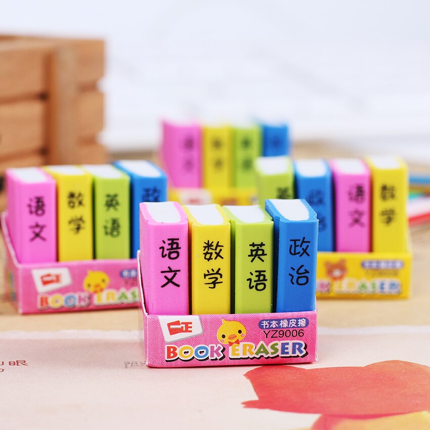 4 Pcs Candy Kleuren Gum Creatieve Boek Stijl Potlood Rubber Eraser School Kantoorbenodigdheden Voor Kind