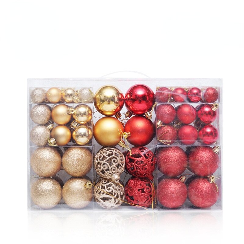 90 Stks/set Kerstballen Met Boom Top Sparkle Sterren Opknoping Bal Kerstballen Sneeuwvlok Kerstboom Decoratie Ballen Ornament: 100pcs red gold