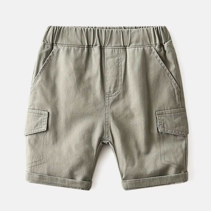 Pantalones Cargo de algodón con cintura elástica para niños, hasta la rodilla pantalón corto, de verano: army green / 130(6)