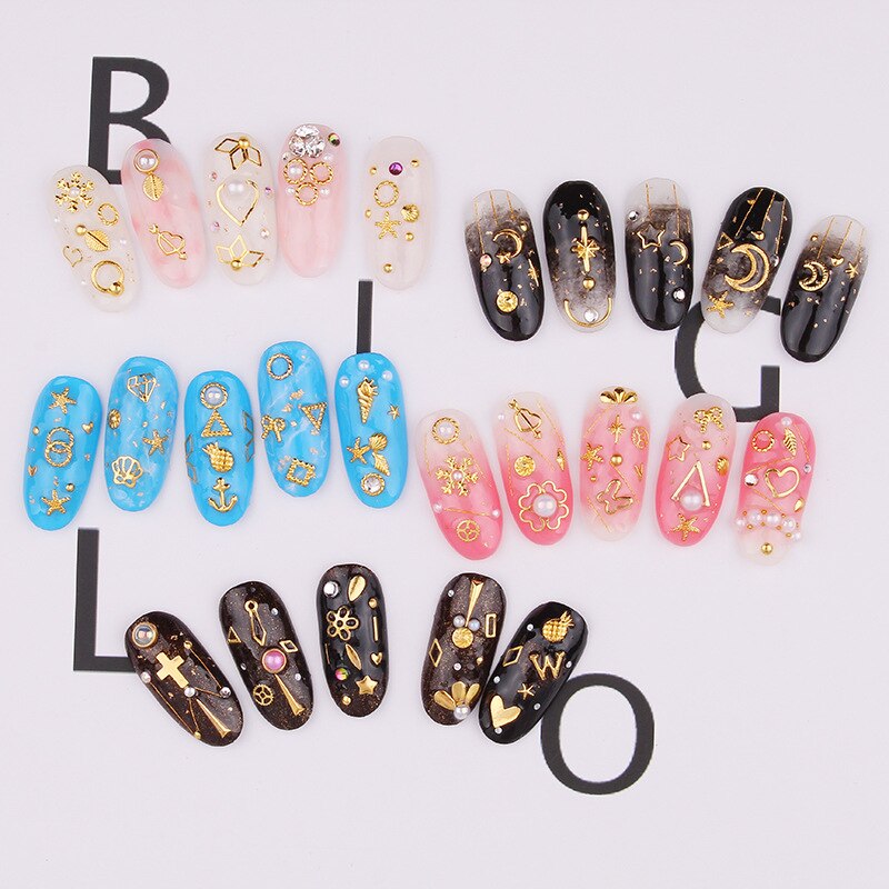 CHNRMJL 6 Entwürfe/Pack Ultra-dünne Hohl Legierung Nagel Niet Dekorationen Schmuck DIY UV Gel NäGel Kunst Polnischen zubehör Manikübetreffend