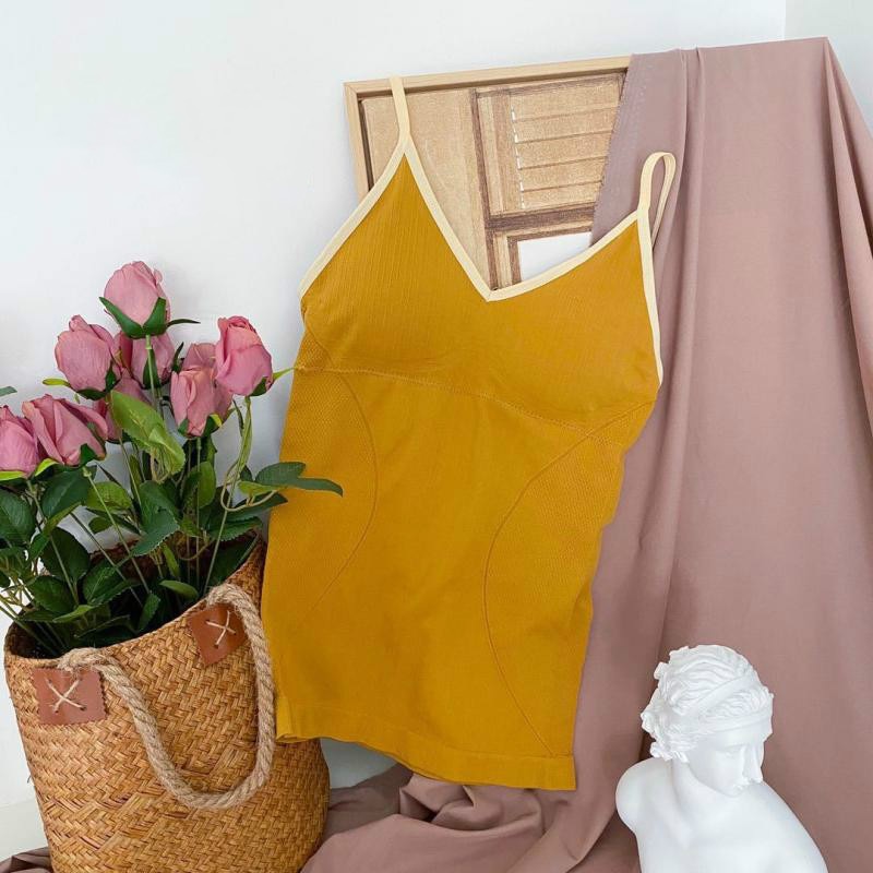 Chrleisure Lange Effen Kleur Vest Een Stuk Geweven Gestreepte Comfort Hemdje Draadloze Gewatteerde Push Up Tanktop