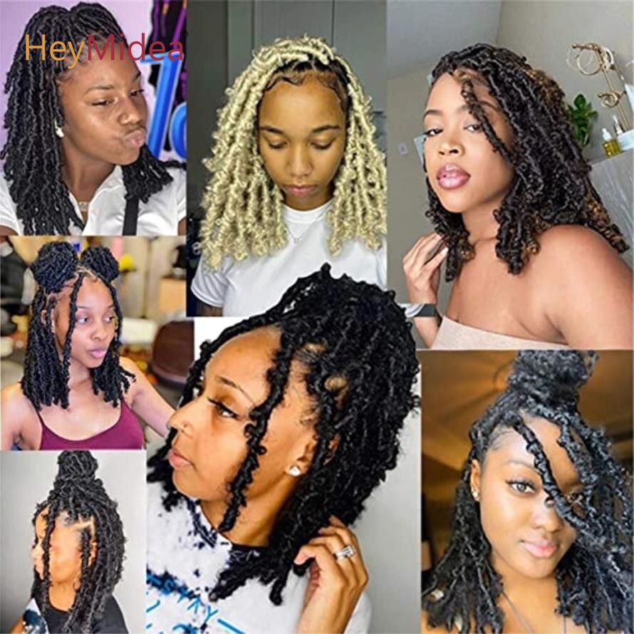 Distressed Butterfly Locs Crochet Hair 12Inch Pre Looped Goddess Faux Locs Crochet Braiding Hair Extensions Heymidea