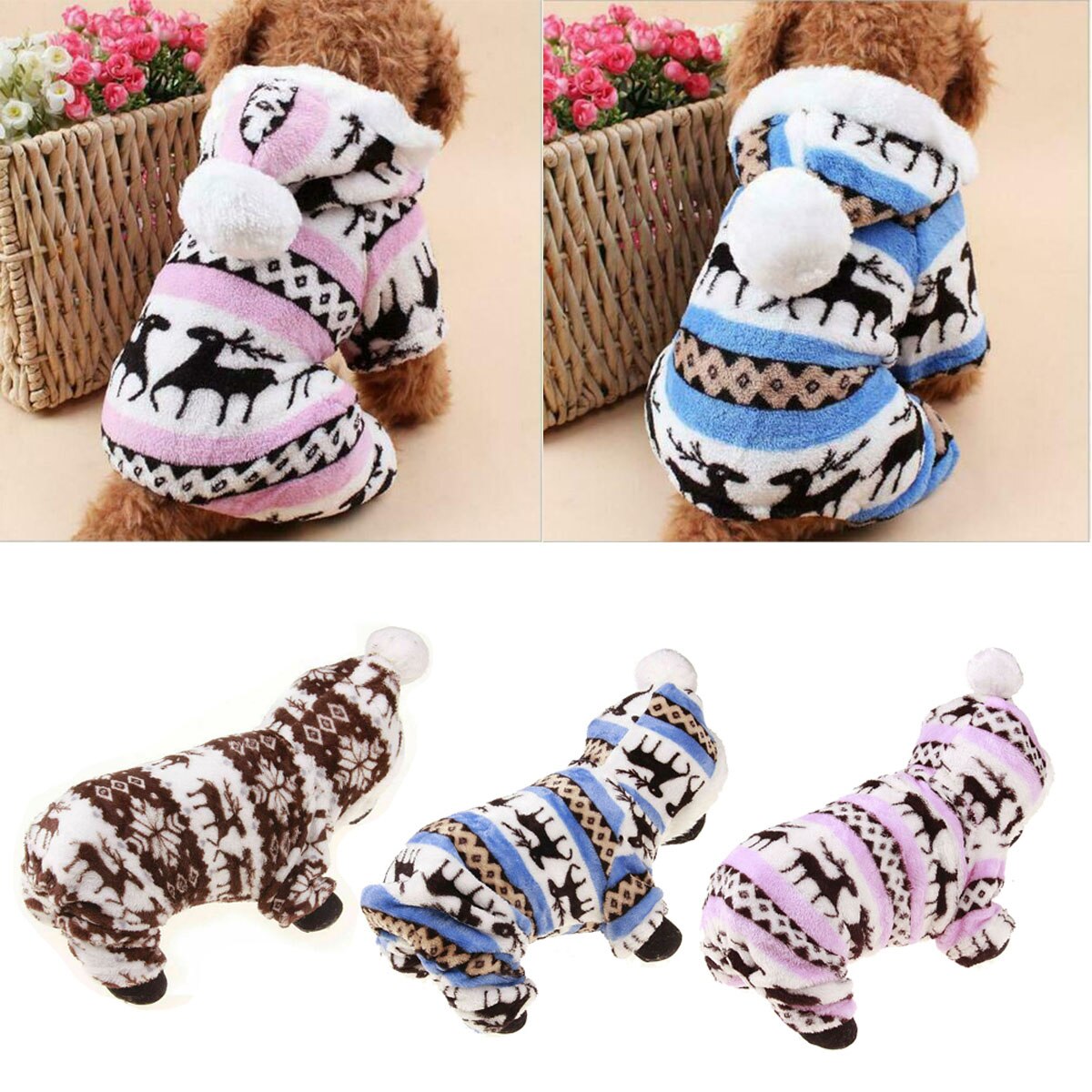 Winter Warm Hond Jumpsuits Pluche Rompertjes Pyjama Zachte Katoen Kleine Honden Kleding