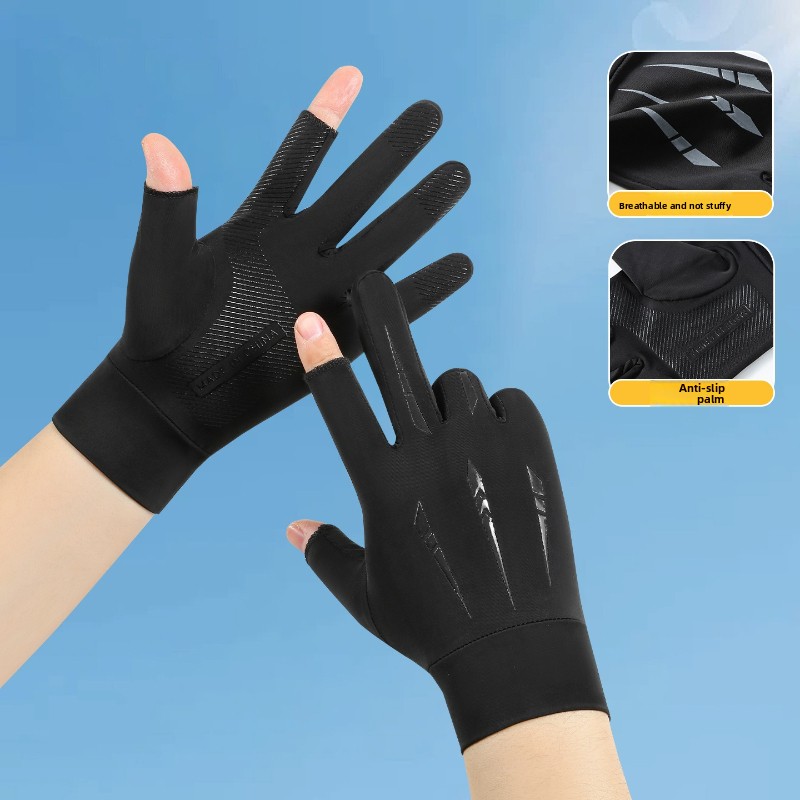 1 par solskyddshandskar för män, sommar, issilke, cykling, körning, pekskärmshandskar, anti-uv, andningsbara, fingerlösa fiskehandskar