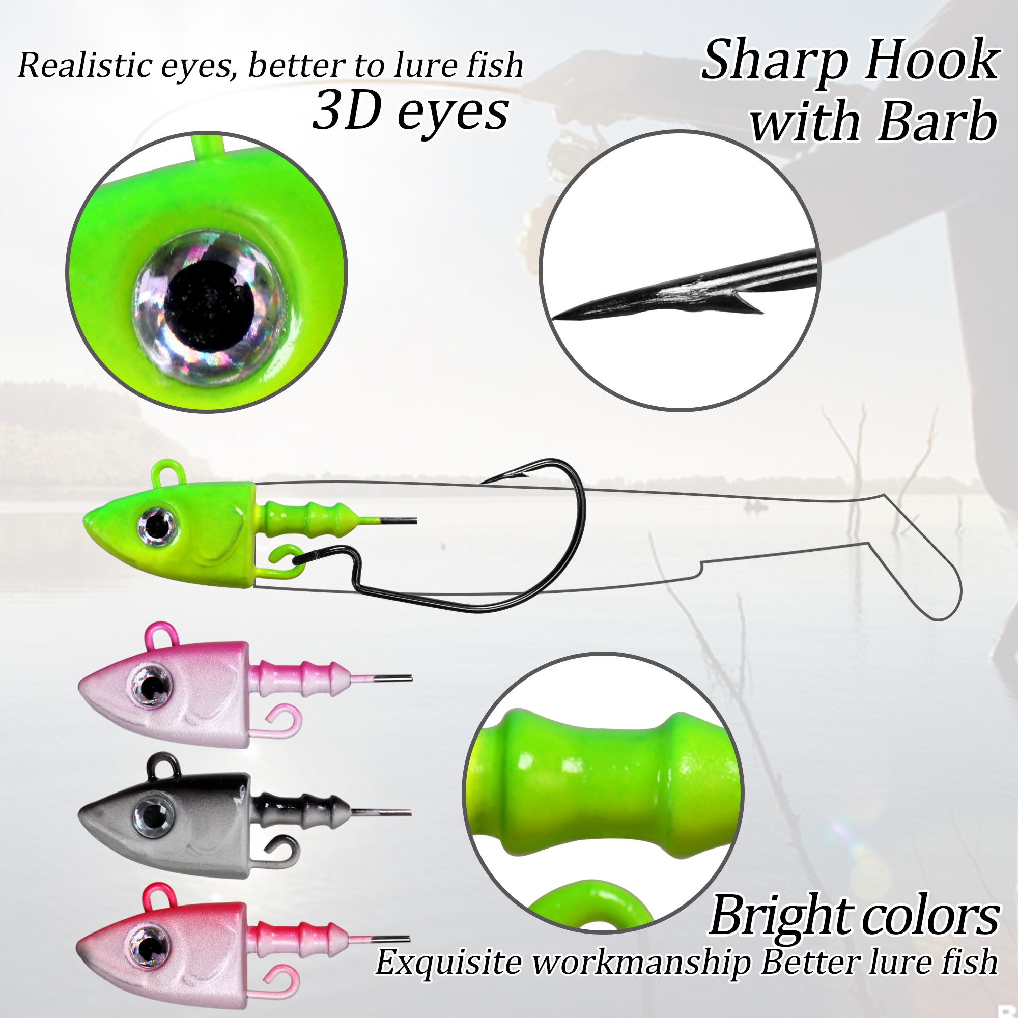 THKFISH – hameçons de pêche à tête plombée, 2 pièces, 10g 12g 25g, têtes de gabarits oculaires, appât dur # Crochet barbelé en acier à haute teneur en carbone 3/0 pour vers souple