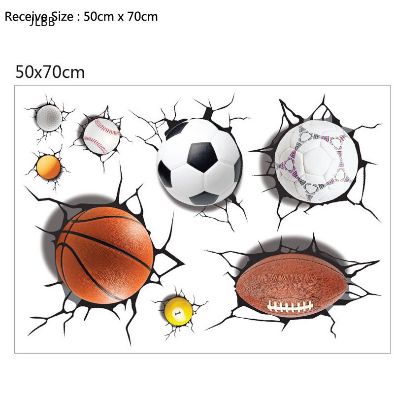 3D A lot of balls Broken wall sticker Football basketball home decals window stickers boys room living room sports decor mural