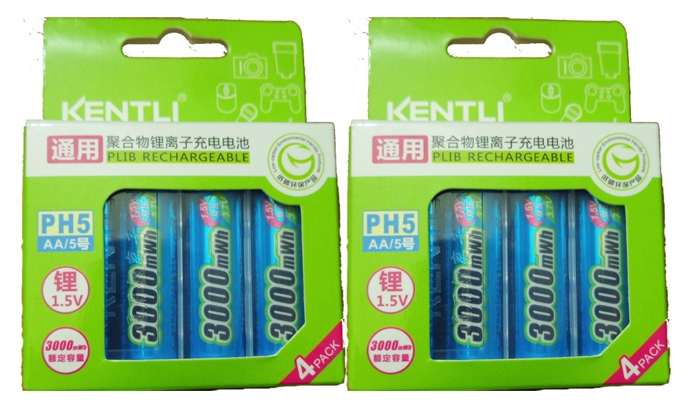 KENTLI 1.5v 3000mWh AA rechargeable Li-polymer li-ion polymer lithium battery and USB smart Charger