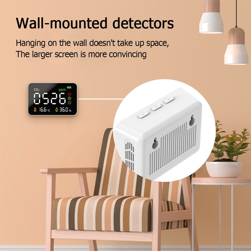 Large Screen Infrared Sensor 3 in 1 CO2 Gas Detector Air Monitor Digital Display Temperature Humidity Detector CO2 Meter Digital