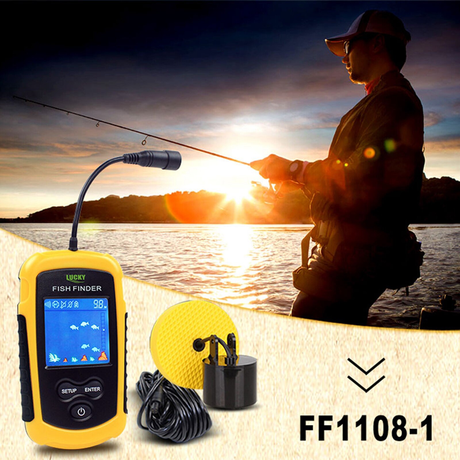 Portable Fish Finder Sonar Alarm Sensor Transducer Fishfinder