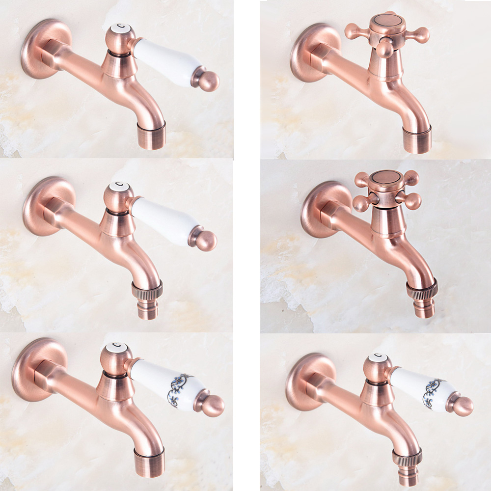 Wall Mount Cold Water Basin Faucet Antique Red Copper Washing Machine Taps Bathroom Mop Pool Taps Bibcocks Zh008