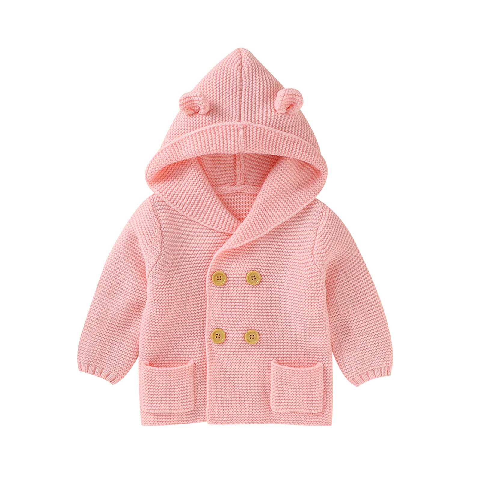 Manteau pour bébés garçons et filles, vêtements d'hiver à la , couleur unie, capuche tricotée, Double boutonnage boutonné, hauts chauds pour enfants: PK / 18-24 Months