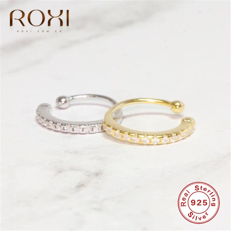 ROXI 100% 925 Sterling Silver Earring Korean Female Shining CZ Ear Cuff Clip on Earrings for Women Girl Without Piercing Earings