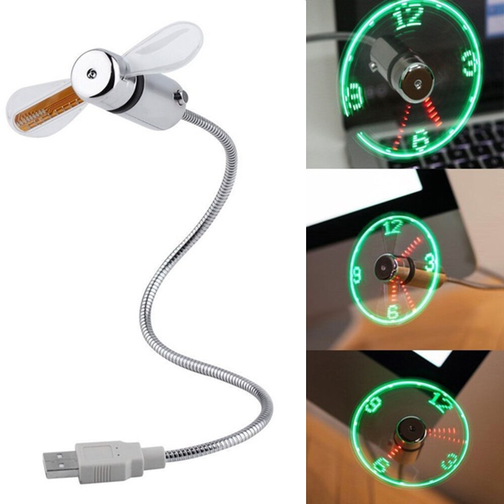Desktop Luminous Time Display Durable Gooseneck With LED Clock Adjustable PC Office Home Air Cooling Mini USB Fan