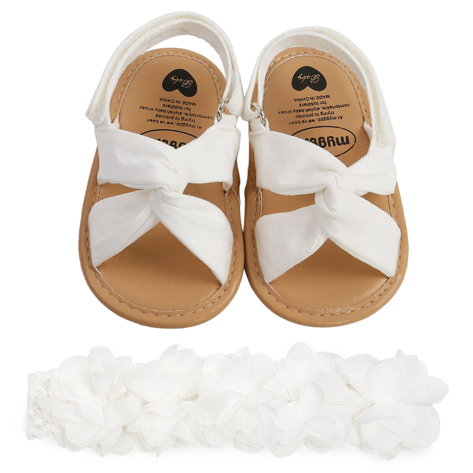 Pudcoco Baby-mädchen-sandalen- und haarband-einstellen: niedliche, rutschfeste Ballerinas und ein haarband mit blume für babys ab 0-18 monaten.: A / 0-6 monate