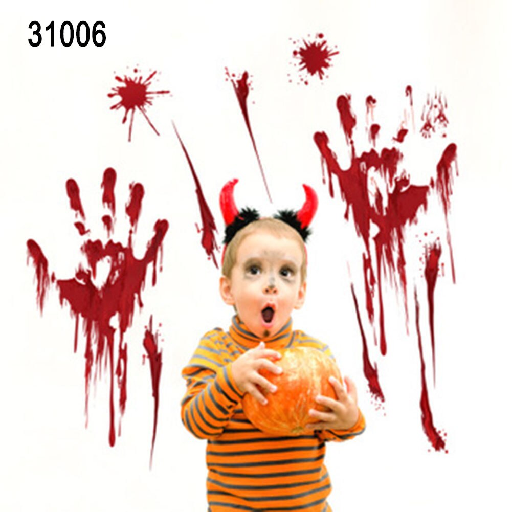 Halloween Blood Handprint Footprint Wall Sticker - Spooky Party Window Decal Decor: blue
