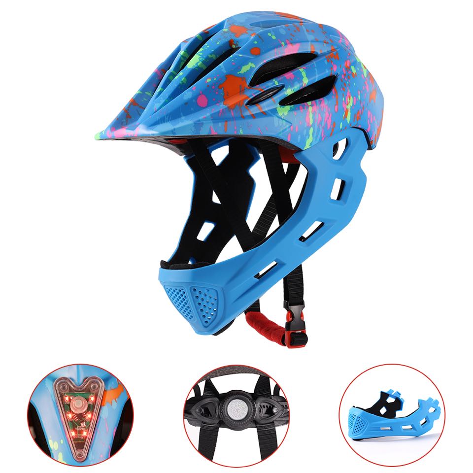LED Kinder Volle Gesicht Mountainbike Helm Balance Bike Sport Sicherheit Kinder Voll Abgedeckt Helme Downhill Roller BMX Kind 46-53CM