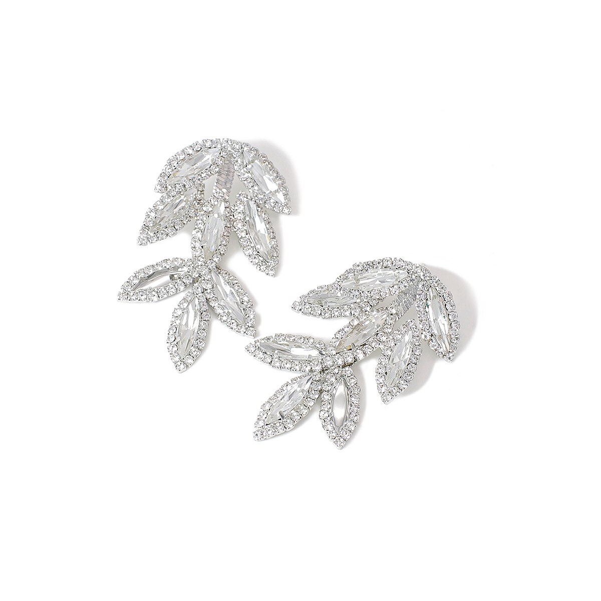 Aensoa trendy krystalblade store lange øreringe til kvinder skinnende luksus blade rhinsten brude bryllup smykker: Sølvfarvet