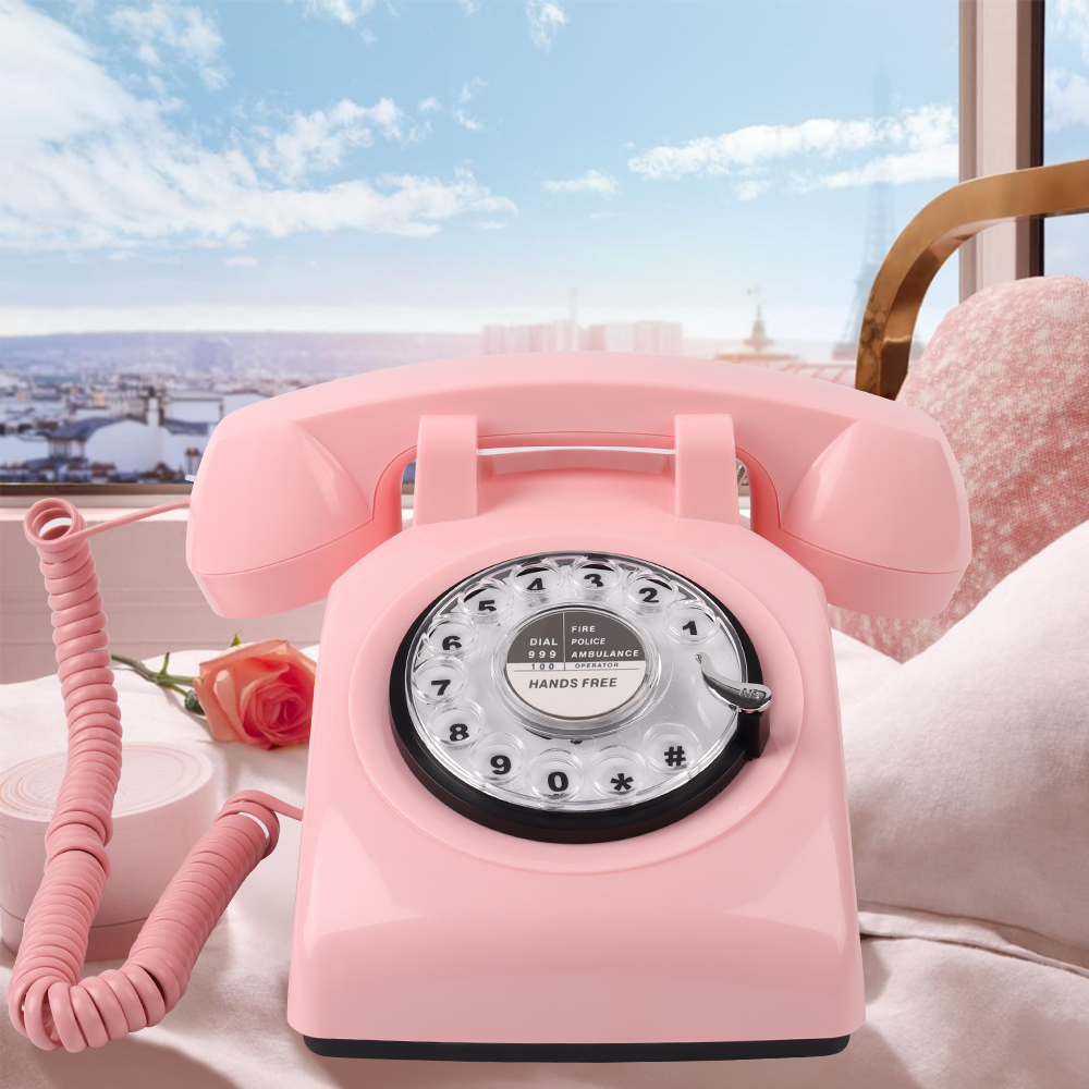 Téléphone fixe Vintage rose jaune noir bleu à cadran tournant, fixe fixe en plastique pour la maison et le bureau, Style européen rétro: Pink  Telephone