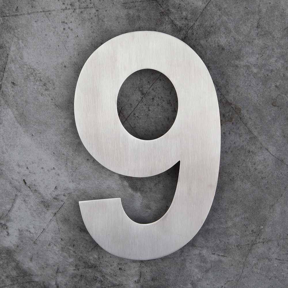 10 Inch Extra Large Floating House Numbers Door Sign Mounted, Stainless Steel 18-8 Brushed Nickel: Number 9